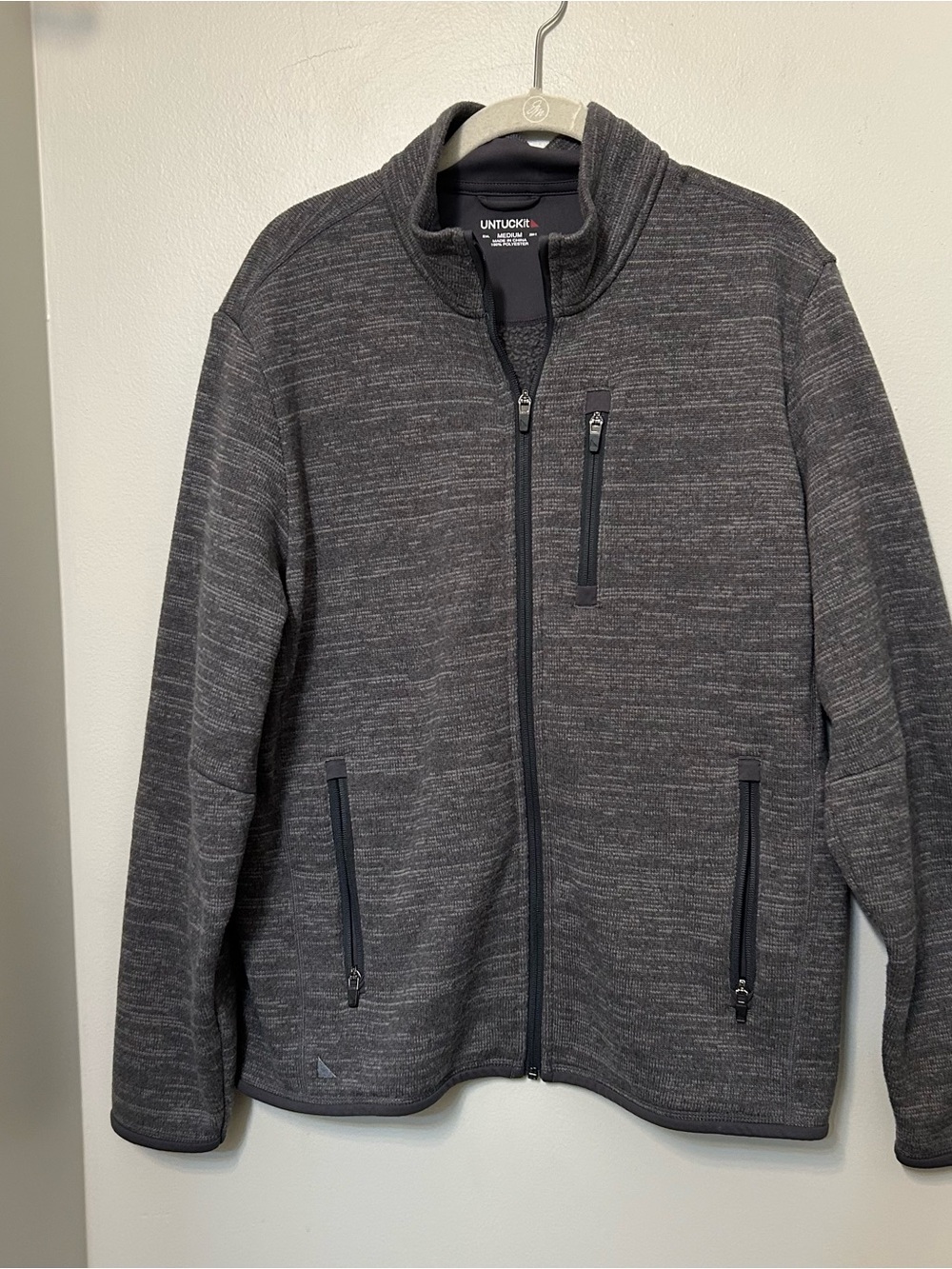 Untuckit Sweater Mens M Gray Full Zip Casual Outdoors Soft Preppy Chest Pocket